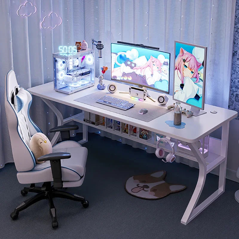 Escritorio de ordenador blanco para juegos Silla Conjunto de oficina en casa Estudio Dormitorio Plegable Simple Ergonómico Moderno Mesa para portátil Muebles