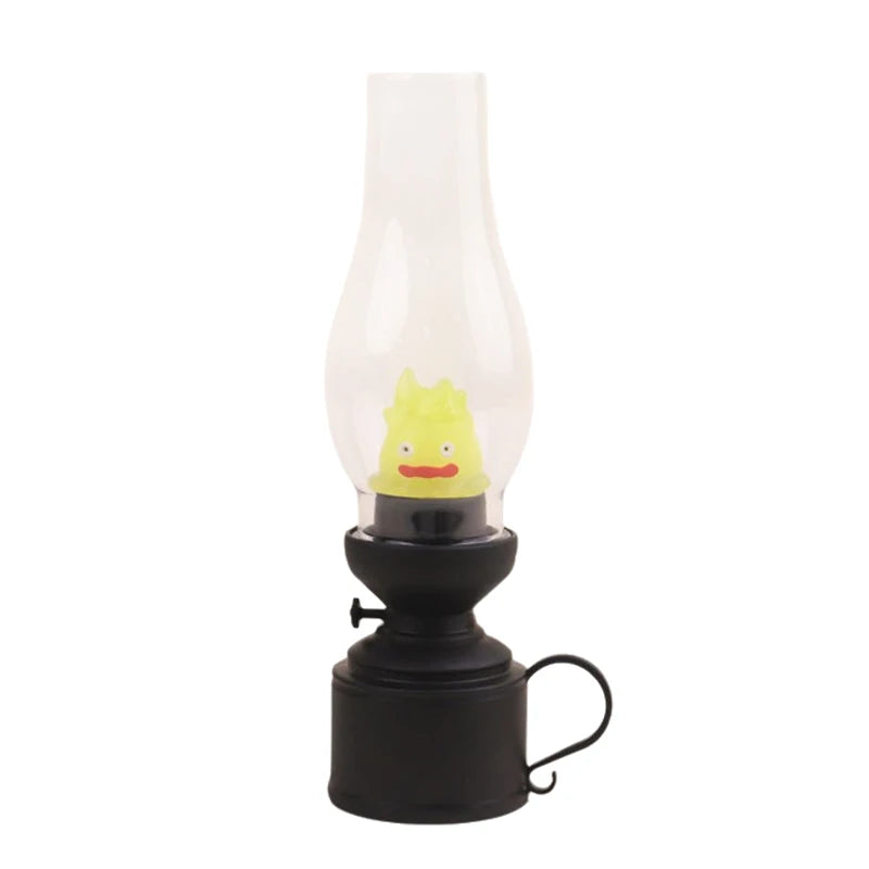 Calcifer Lámpara de Noche sin Llama Halloween Retro Decorativa con Luz de Vela Lámpara de Queroseno de Dibujos Animados para Mesita de Noche de Dormitorio