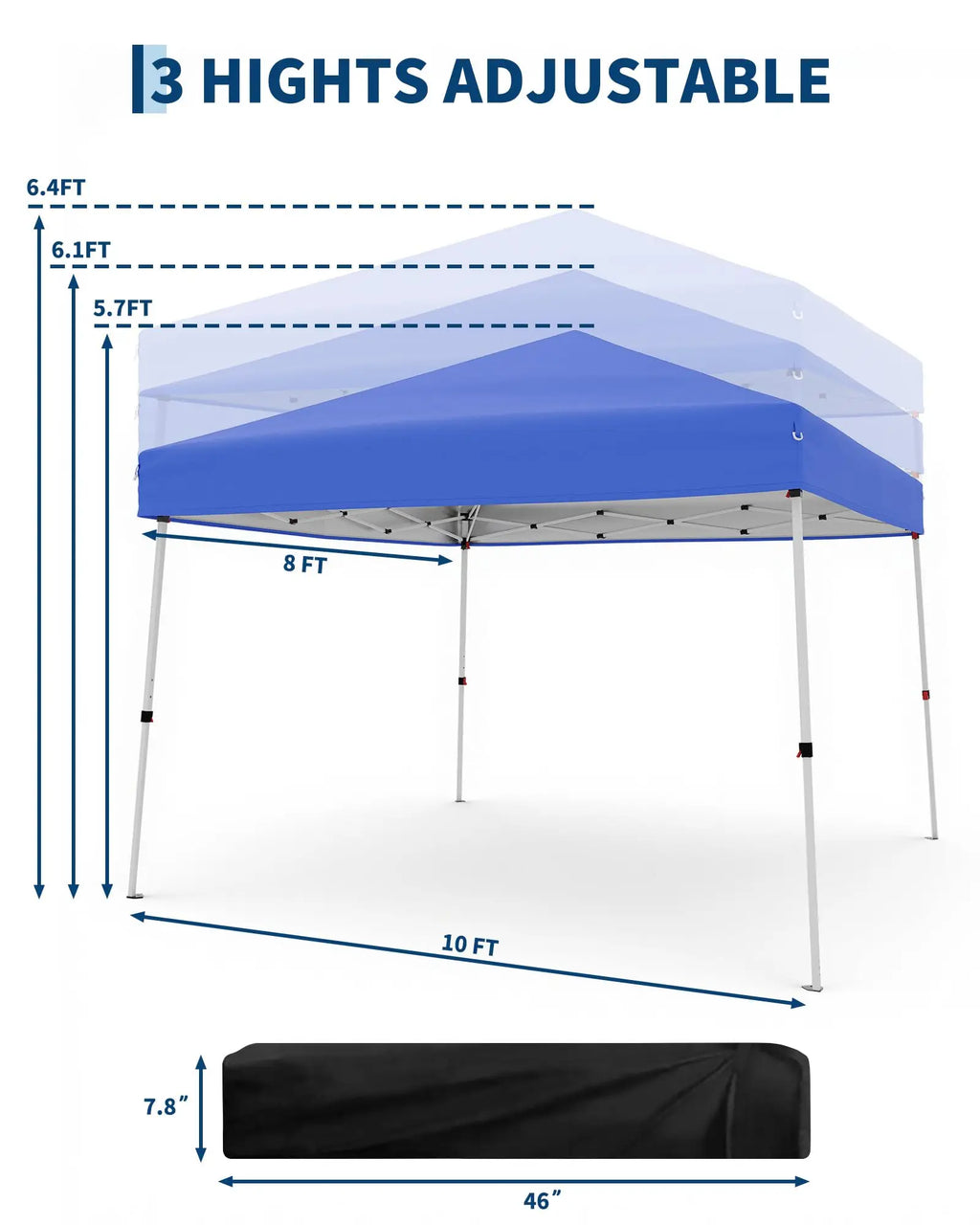 Tienda de campaña plegable de 3 x 3 m, patas inclinadas, refugio instantáneo para exteriores con protección UV, impermeable, con bolsa de transporte para patio, jardín, playa