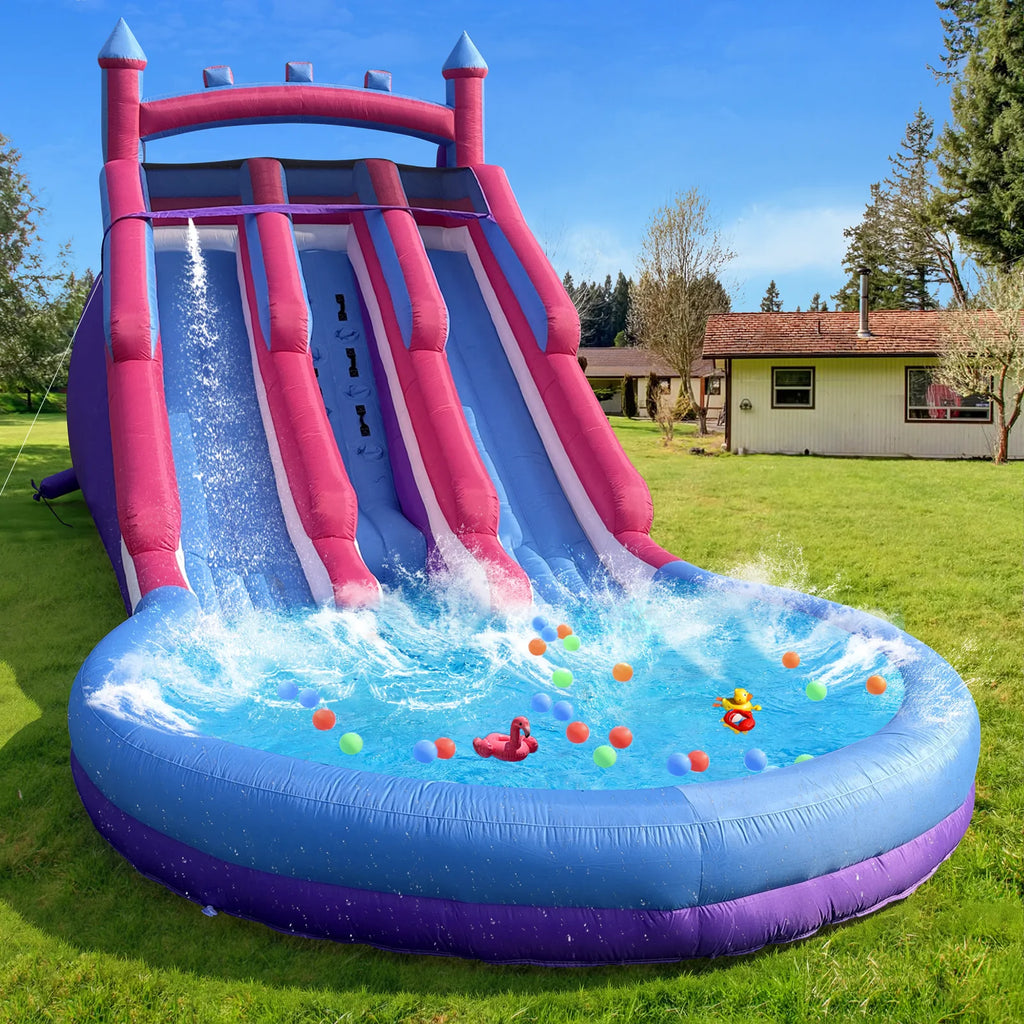 Tobogán Acuático Hinchable Doble Deslizador Rosa-Púrpura, Piscina Hinchable Grande, Tobogán Acuático Hinchable Exterior Interior de Grado Tobogán Acuático
