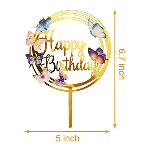 New 3D Color Printing Happy Birthday Cake Topper Gold Acrylic Kids Birthday Party Cake Topper Dessert Decoration for Baby Shower