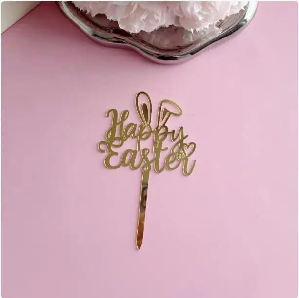 Colored Rabbit Easter Happy Cake Topper Dessert Decorations Gold Acrylic Kids Party Festival Cake Toppers Easter Baking Supplies