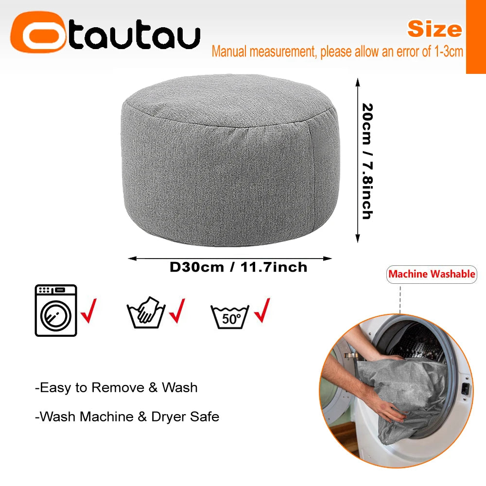 OTAUTAU Taburete Redondo D30cm*H20cm Puf de Lino Otomana con Relleno Puf Reposapiés Tatami Futón Puff JD001