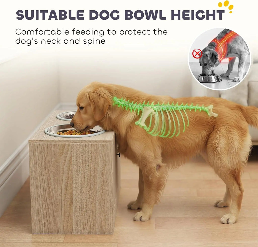 Comederos Elevados para Perros con Gabinete de Almacenamiento, Soporte Elevado para Comedero de Perros, Estación de Alimentación para Mascotas con Comedero Lento y Antideslizante, para Mascotas Grandes
