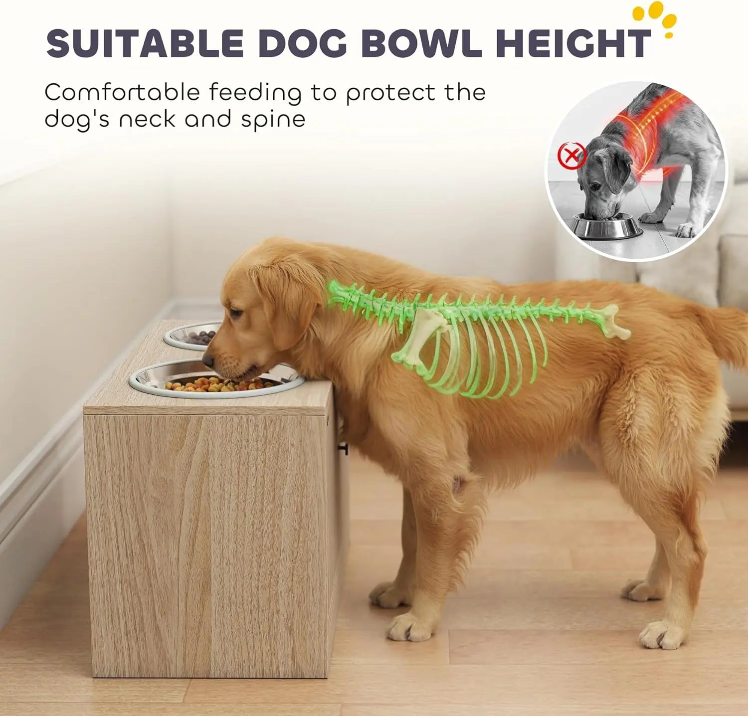 Comederos Elevados para Perros con Gabinete de Almacenamiento, Soporte Elevado para Comedero de Perros, Estación de Alimentación para Mascotas con Comedero Lento y Antideslizante, para Mascotas Grandes