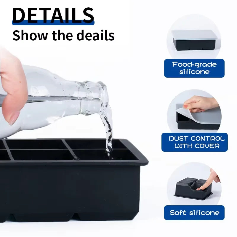 Bandeja Grande para Cubitos de Hielo, Molde de Silicona para Hielo, Bandeja de Hielo de Whisky de Fácil Liberación con Tapa, Molde Cuadrado Apilable para Cócteles y Zumo