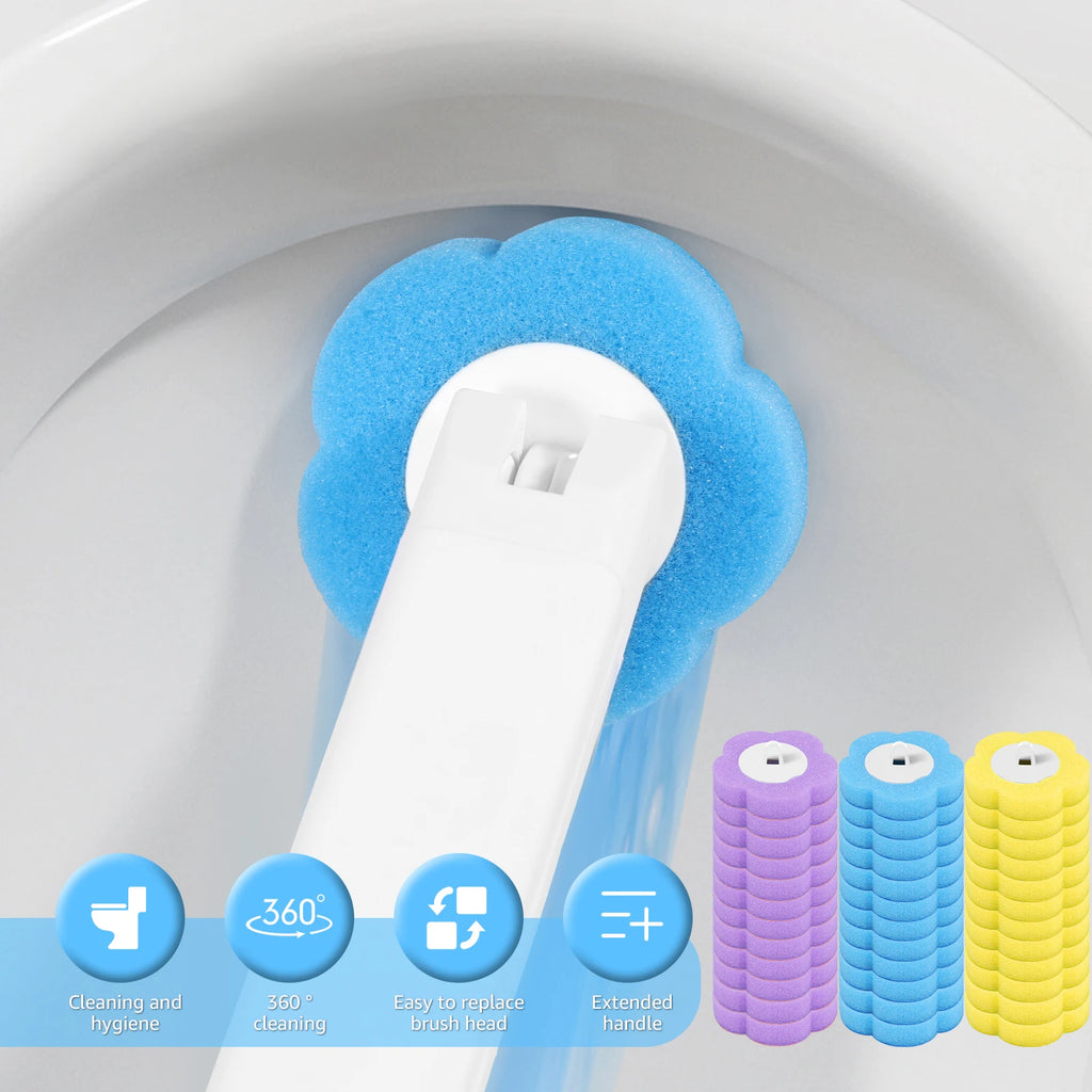 18-36 cepillos de inodoro desechables con mango extendido, soporte para cepillo de inodoro, kit de limpieza, cabezal de repuesto, limpieza profunda de 360°