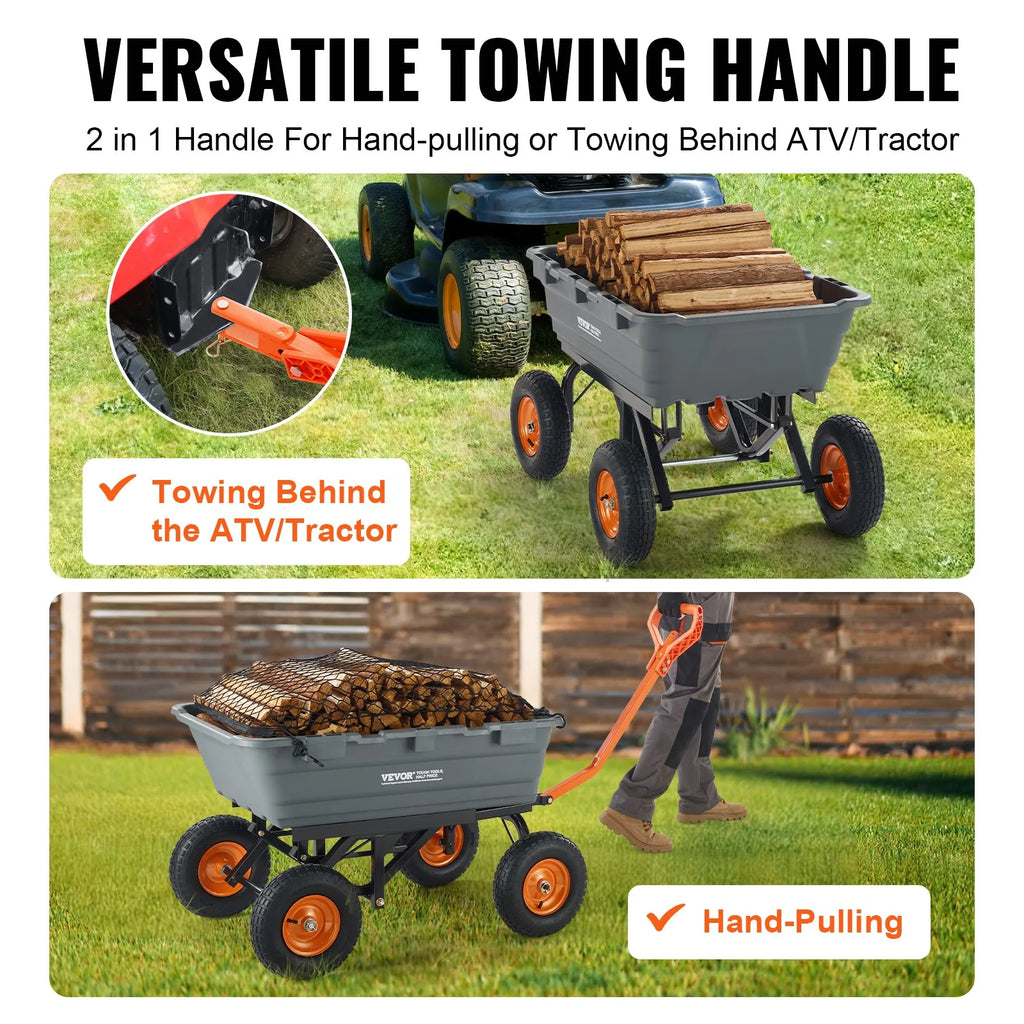 VEVOR Poly Garden Dump Cart Heavy-duty Yard Carts and Wagons 1500 lbs 13" Tires