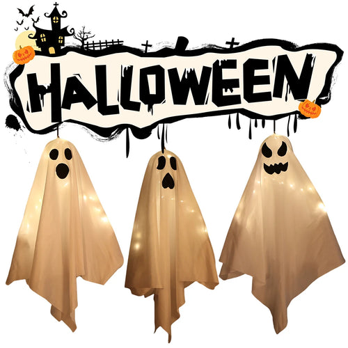 1/3PCS Espeluznante Fantasma Decoración de Halloween Impermeable LED Tela Fantasma Colgante Luz para Jardín Césped Fiesta Decoración del Hogar