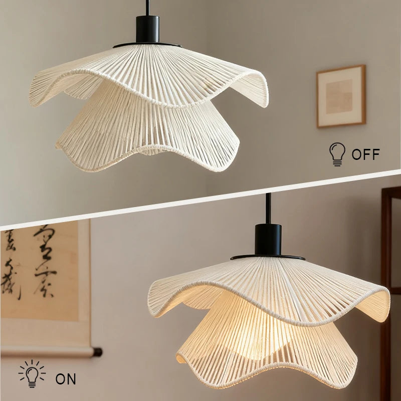 Lámpara colgante LED E27 estilo Wabi Sabi con cuerda de cáñamo, luces cálidas para sala de estar, dormitorio, restaurante, iluminación de decoración del hogar