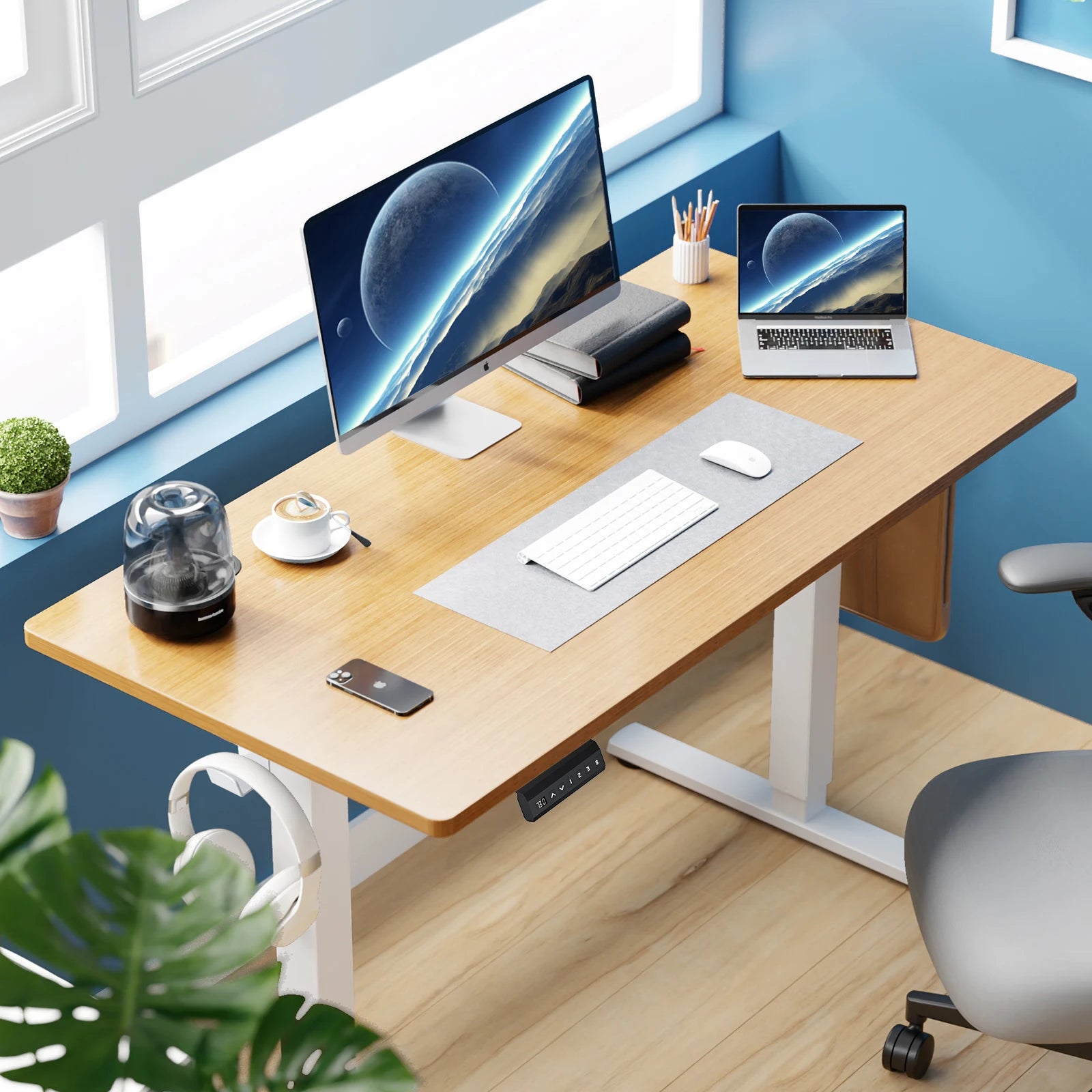 JHK Escritorio Eléctrico de Altura Ajustable 40x24 Pulgadas Escritorio de Pie para Computadora Estación de Trabajo Ergonómica para Sentarse y Ponerse de Pie