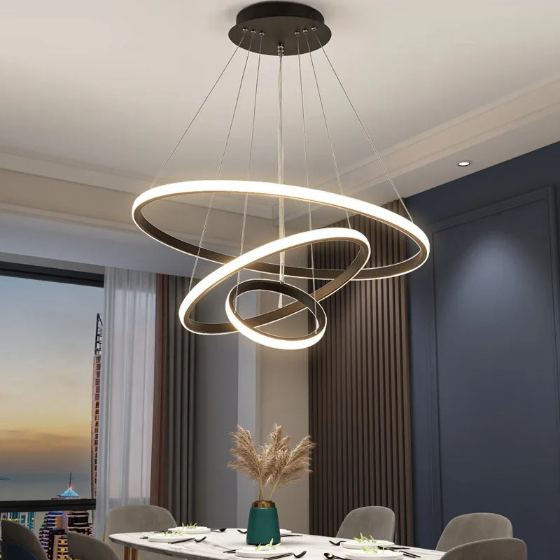 Lámpara Colgante Nórdica de Círculos Sencillos Lámpara de Araña LED de 3 Anillos luces para Comedor Bar Sala de Estar Lámpara de Araña Decoración del hogar tipo Loft