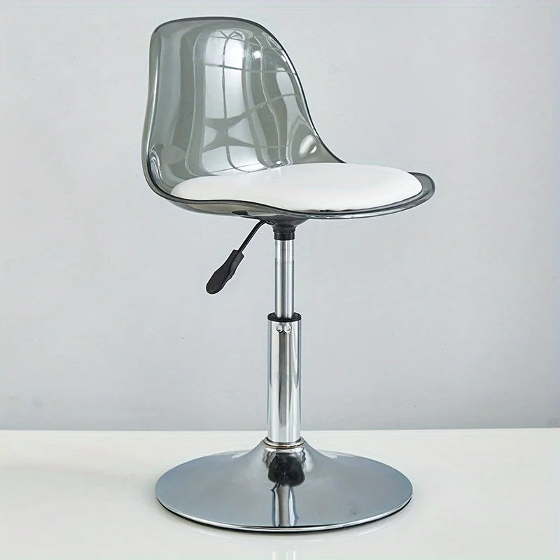 Taburete de Bar Moderno Ajustable con Respaldo Transparente Estructura Metálica Asiento Tapizado con Función de Elevación y Giro