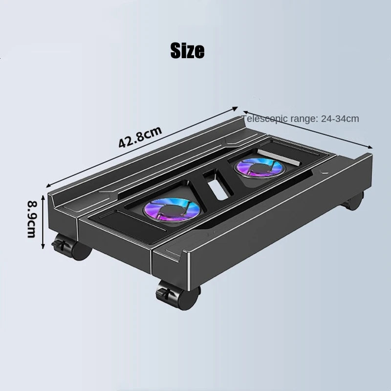 Soporte de torre de PC móvil, soporte de CPU de ordenador ajustable, soporte telescópico de escritorio para CPU, carrito de CPU con ventilador de refrigeración RGB, disipación de calor