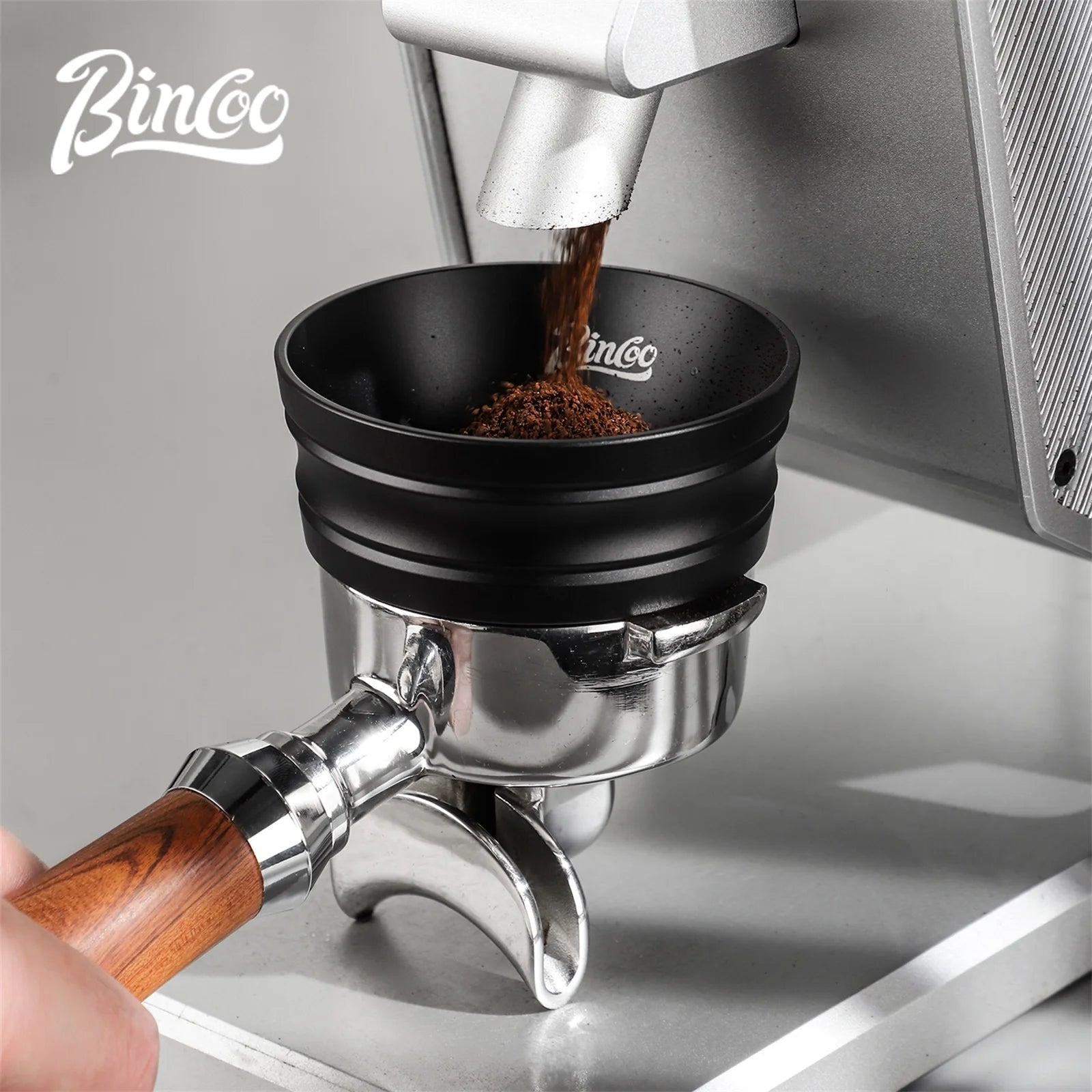 Anillo dosificador universal Bincoo para portafiltros, embudo de aluminio antiderrame de 3,2 cm con imanes potentes, compatible con asas de café de 51 mm y 58 mm