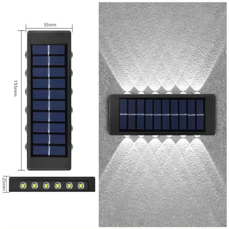 Lámpara de pared solar exterior impermeable luces solares arriba y abajo lente convexa iluminación para jardín calle paisaje balcón exterior dec