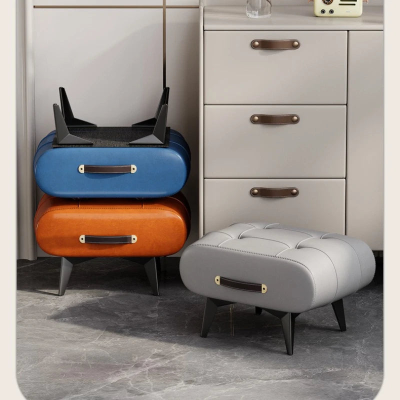 Taburete Plegable de Piel Sintética de PU Extra Gruesa y Espuma de Alta Densidad, Otomana Portátil para Sala de Estar/Dormitorio/Oficina, Base Antideslizante