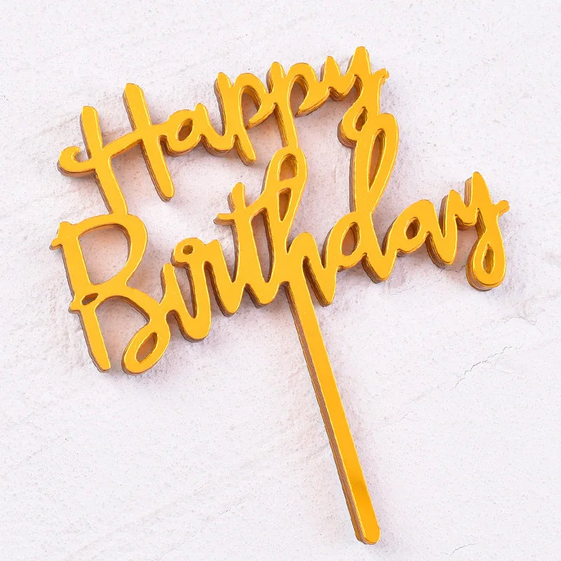 10 Piezas 1 Set Acrílico "Happy Birthday" Cake Topper Oro Plata Diseño Simple Niños Fiesta de Cumpleaños Decoración de Postres