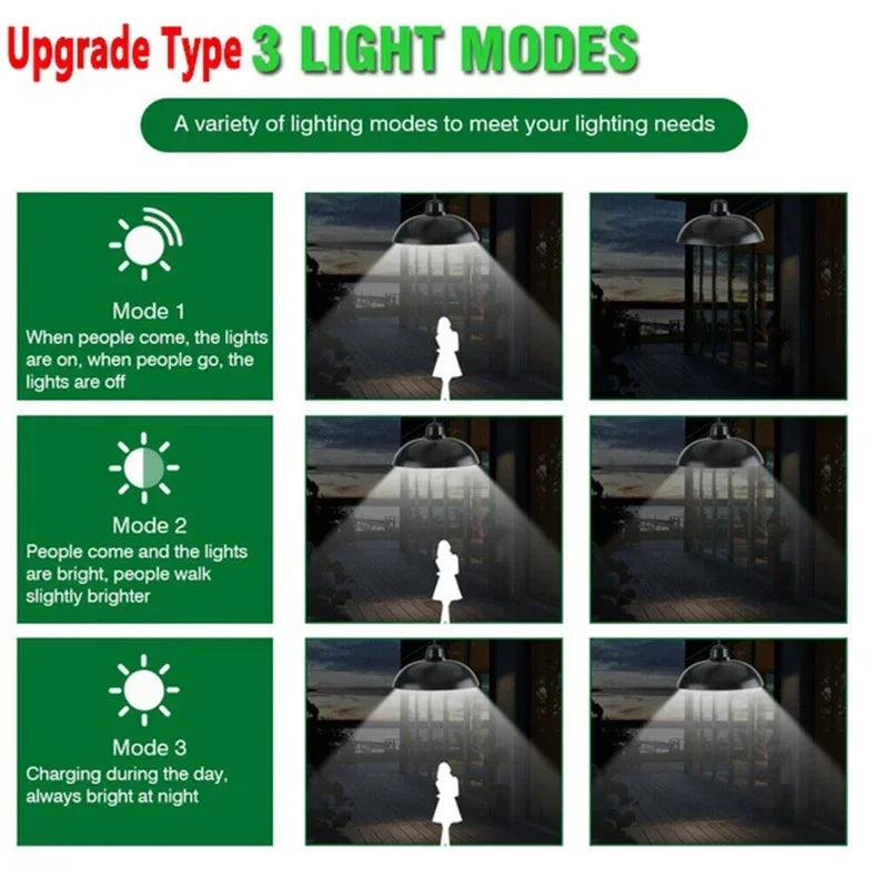 Lámpara colgante de doble cabeza LED solar para exterior, impermeable, con control remoto, para cobertizo interior, granero, tejado