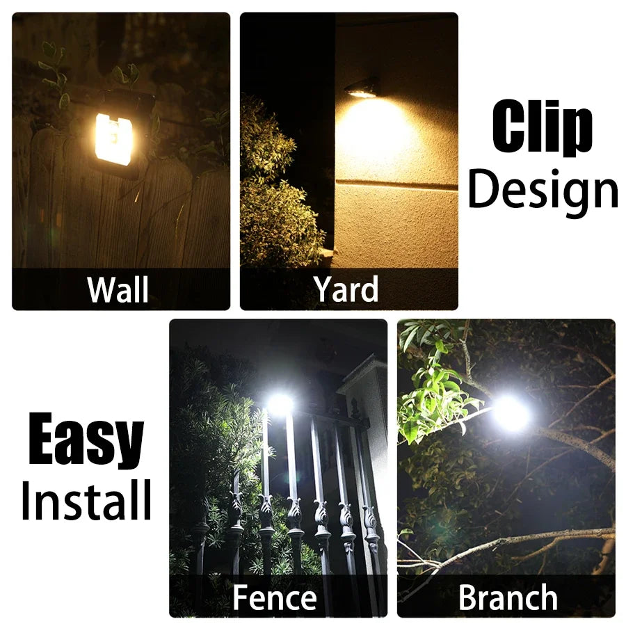 Luz solar LED para exteriores con clip, portátil, impermeable, sensor de movimiento, lámpara de patio, jardín, hogar, camping, luces de pared