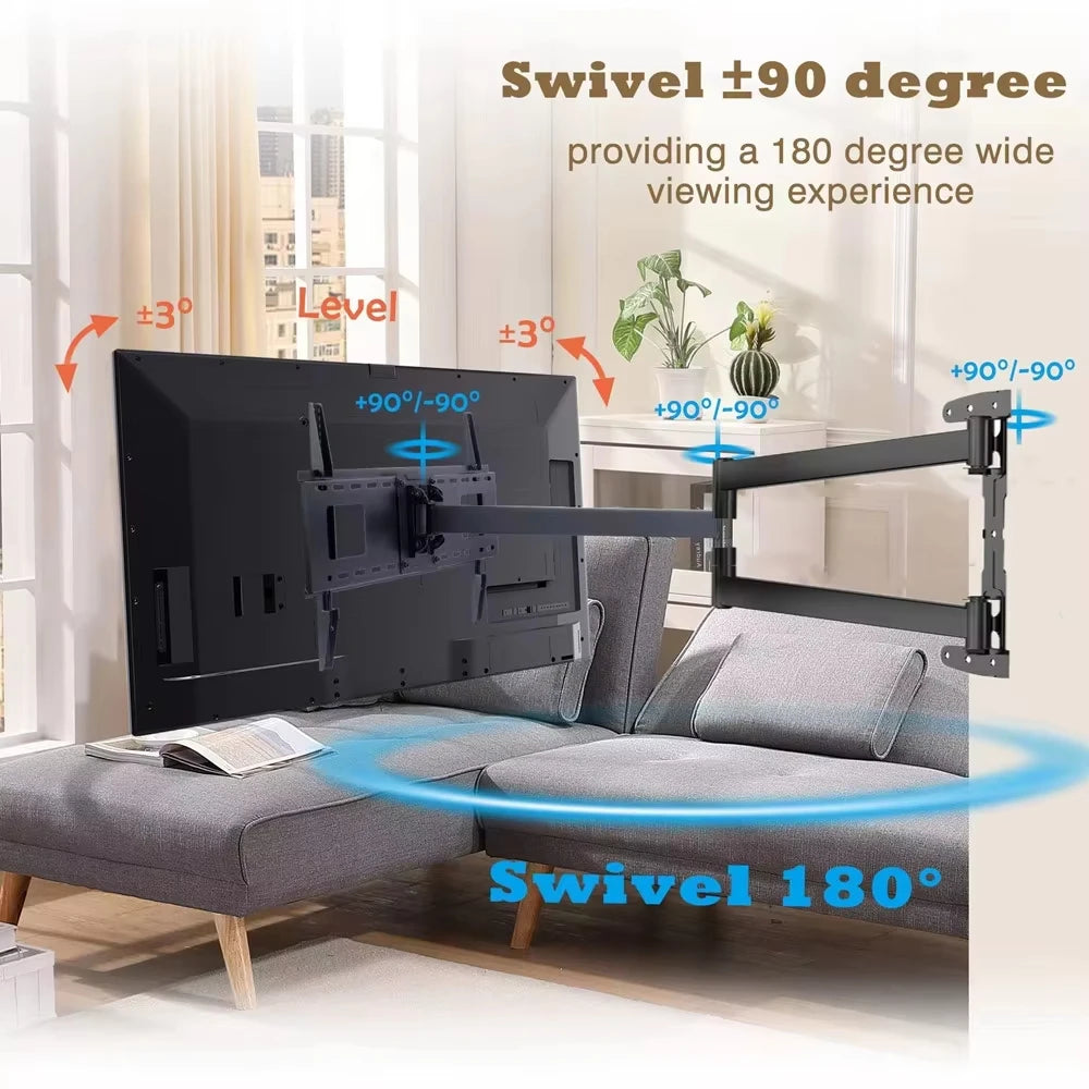 Soporte de pared para TV de brazo largo extensible de 70 cm, soporte de pared para TV de movimiento completo de 32 a 65 pulgadas con giro, inclinación y nivelación, VESA máximo de 400x400 mm