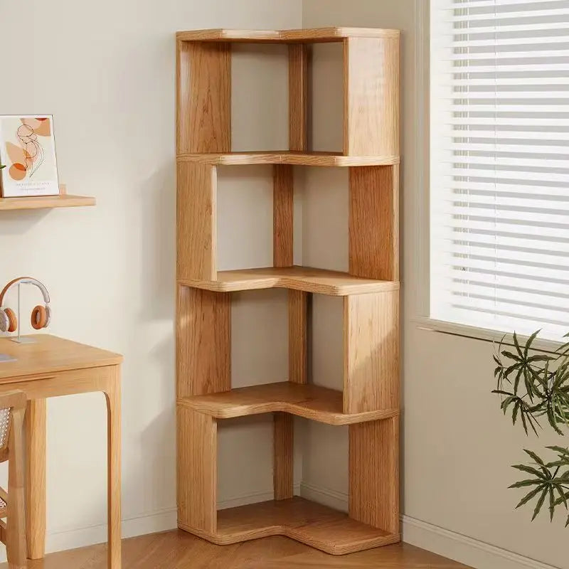 Estantería esquinera de madera maciza, estante de pie para sala de estar, esquinera, almacenamiento multicapa, armario de almacenamiento sencillo