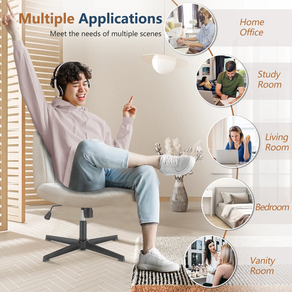 JHK Silla mecedora de oficina para sala de estar, sin brazos, escritorio ancho, ajustable, giratoria, de tela, para tocador y oficina en casa