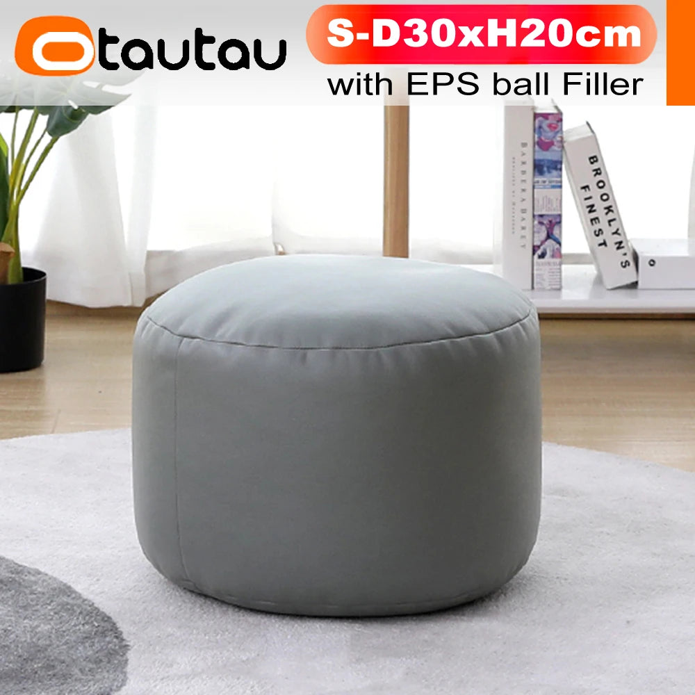 OTAUTAU Taburete redondo pequeño de polipiel otomano puf reposapiés lleno puf reposapiés asiento esquinero de suelo Puff JD004