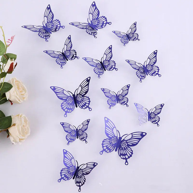 New 12pcs Happy Birthday Cake Topper Rose Gold Folding Type Butterfly Kids Party Cake Topper Dessert Decoration Baby Shower Gift