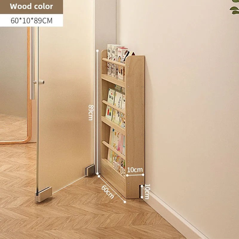Estantería de madera maciza, estante de almacenamiento de varias capas de pie montado en la pared, estantería para el hogar, estantería delgada detrás de la puerta
