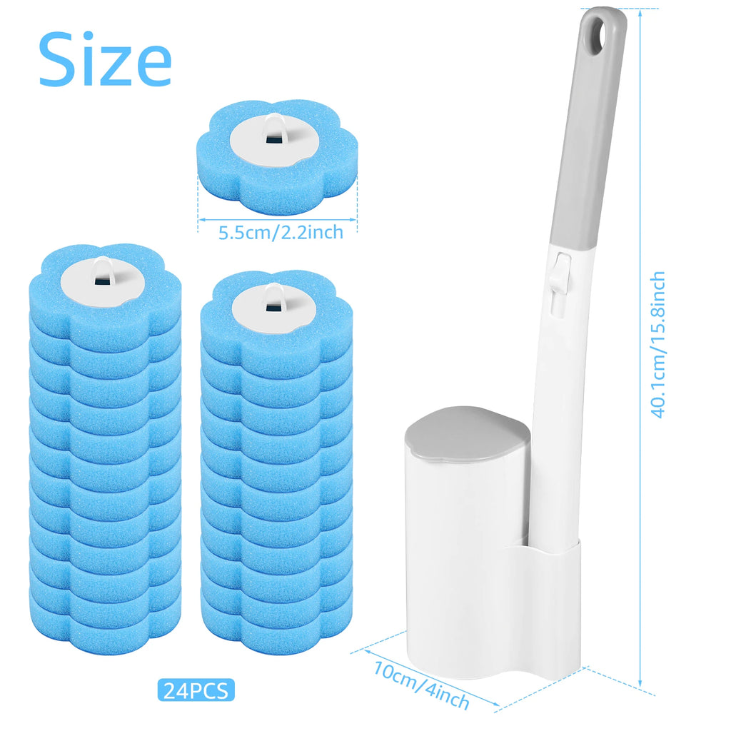 18-36 cepillos de inodoro desechables con mango extendido, soporte para cepillo de inodoro, kit de limpieza, cabezal de repuesto, limpieza profunda de 360°