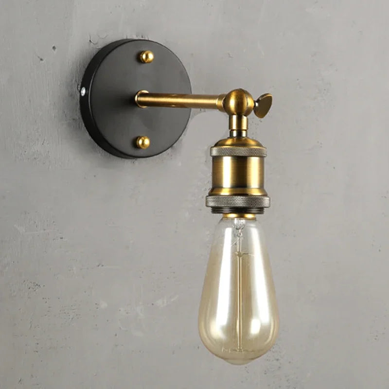 Lámpara de pared americana de una sola cabeza, estilo industrial retro para dormitorio, sala de estar, estudio, pasillo, escalera, lámpara de pared E27