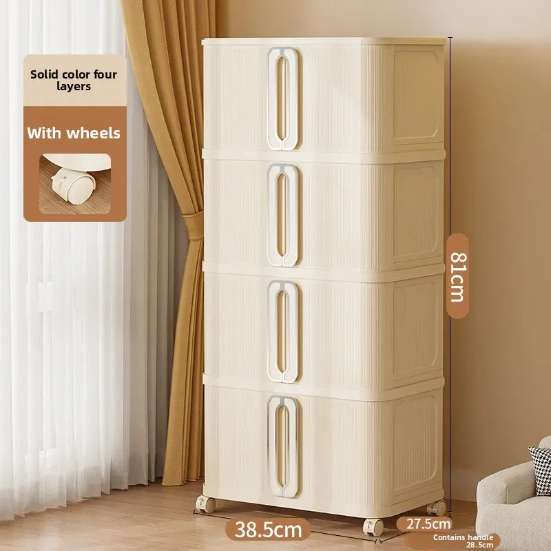Armario de almacenamiento grande color crema con estilo viento, armario de edredones, estante de almacenamiento plegable de instalación gratuita, caja de almacenamiento, taquilla.