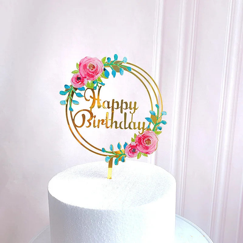 New 3D Color Printing Happy Birthday Cake Topper Gold Acrylic Kids Birthday Party Cake Topper Dessert Decoration for Baby Shower