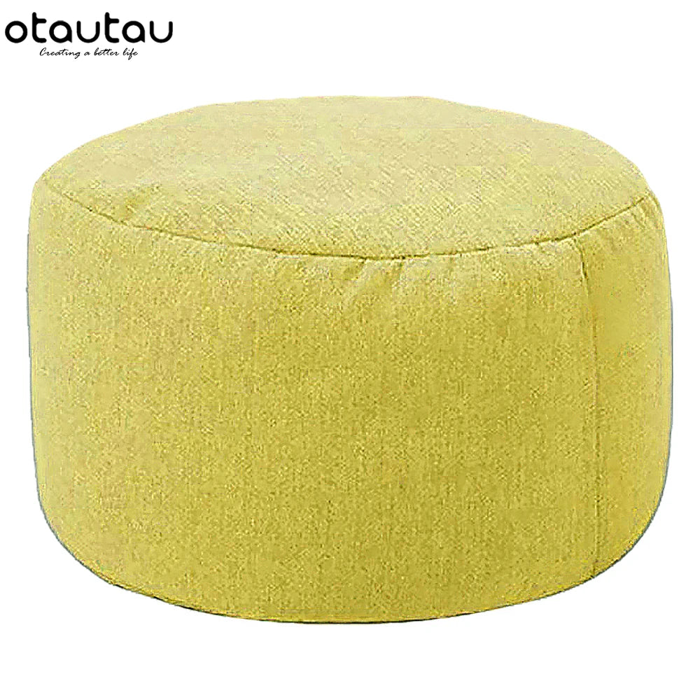 OTAUTAU Taburete Redondo D30cm*H20cm Puf de Lino Otomana con Relleno Puf Reposapiés Tatami Futón Puff JD001