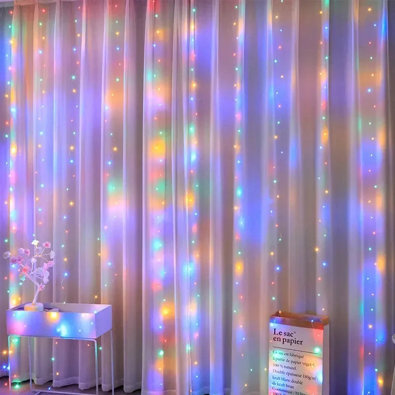 Luces de hadas LED tipo cortina de guirnalda 3M, luces de cadena, fiesta de Navidad, boda, decoración, USB, control remoto, 8 modos, iluminación de cascada