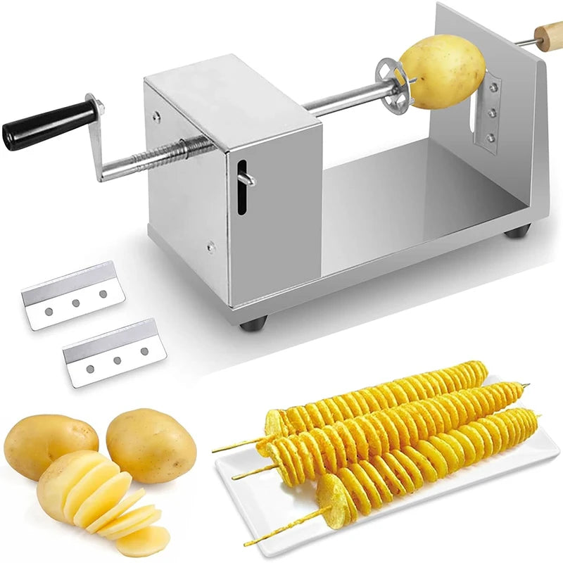 Rebanador de patatas en espiral manual de acero inoxidable, cortador de patatas en espiral para patatas, zanahorias y pepinos