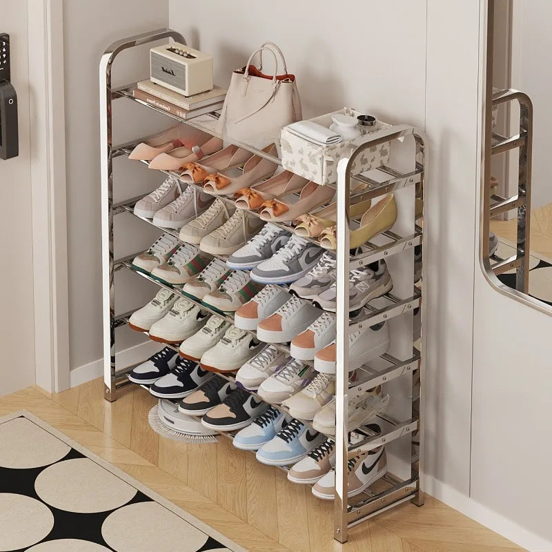 Zapatero de acero inoxidable engrosado, para pasillo familiar, dormitorio estudiantil, habitación de alquiler, zapatero