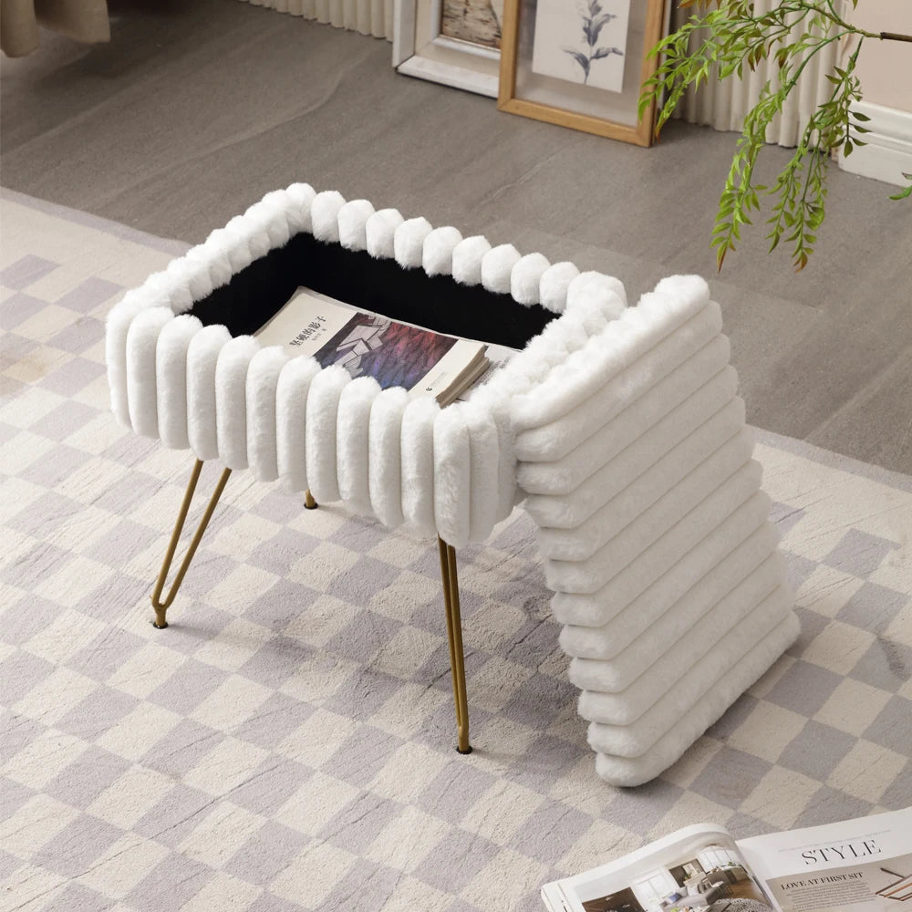 Elegante taburete de tocador de piel sintética con almacenaje - Suave y cómoda silla otomana para maquillaje y relajación