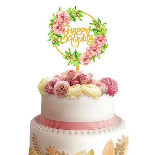 New 3D Color Printing Happy Birthday Cake Topper Gold Acrylic Kids Birthday Party Cake Topper Dessert Decoration for Baby Shower