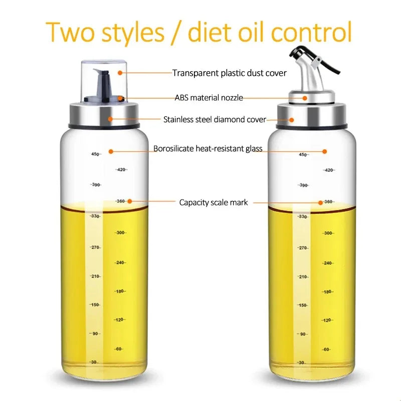 Botella de aceite de cocina para condimentos de 180/300/500ml, botella de salsa, botellas de almacenamiento de vidrio para aceite y vinagre, dispensador de aceite para cocina