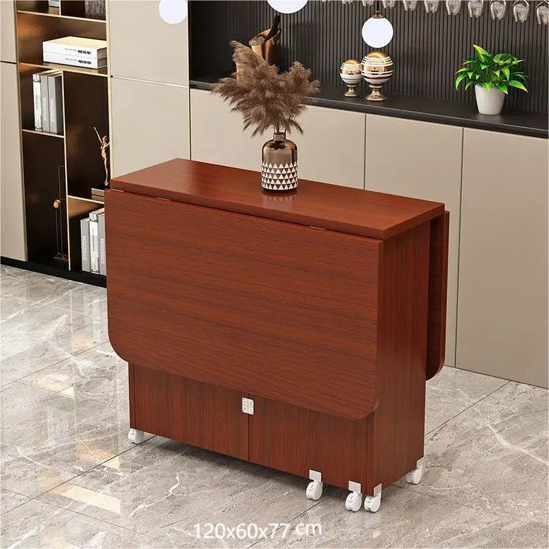 Mesa de comedor plegable multifuncional para el hogar, con ruedas, móvil, rectangular, para restaurante y dormitorio.