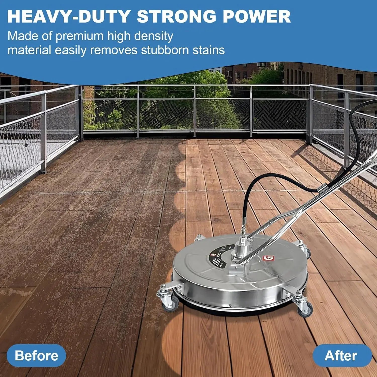 Limpiador de Superficies para Lavadora a Presión de 20 pulgadas y 4600 PSI con 4 ruedas y doble asa para limpiar calzadas, aceras, terrazas y patios