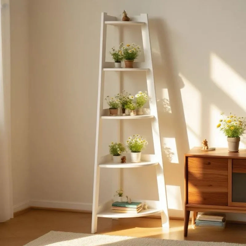 Soporte para plantas tipo escalera, estantería para plantas, balcón esquinero, interior, exterior, que ahorra espacio, moderno, nórdico, de madera y metal, muebles para macetas