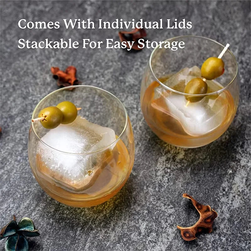 Bandeja Grande para Cubitos de Hielo, Molde de Silicona para Hielo, Bandeja de Hielo de Whisky de Fácil Liberación con Tapa, Molde Cuadrado Apilable para Cócteles y Zumo