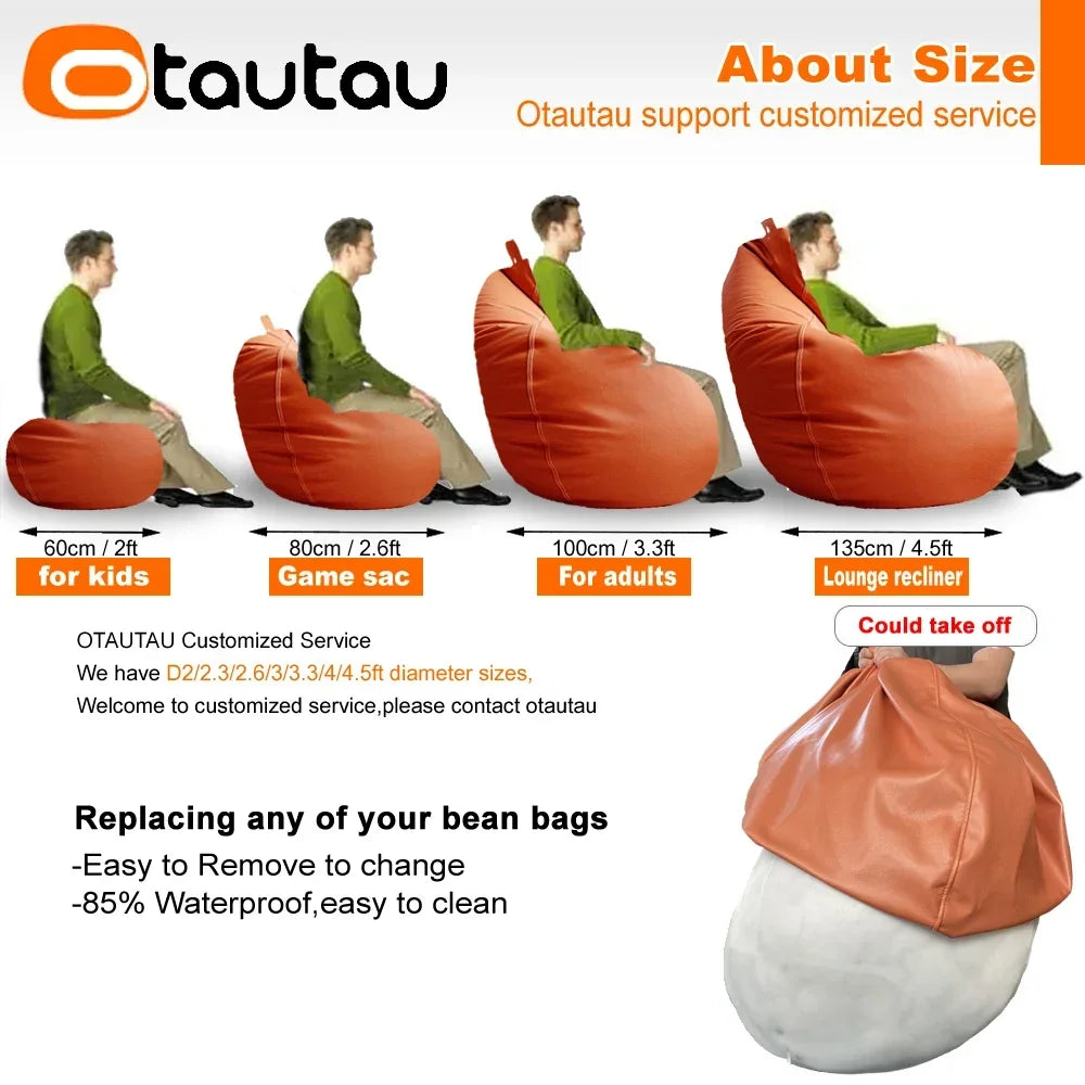 OTAUTAU Funda de puf grande de piel sintética de 4 pies sin relleno, chaise lounge puf para exteriores, salón de juegos, películas, saco Puff DD004