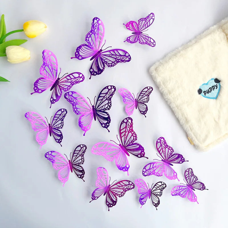 New 12pcs Happy Birthday Cake Topper Rose Gold Folding Type Butterfly Kids Party Cake Topper Dessert Decoration Baby Shower Gift