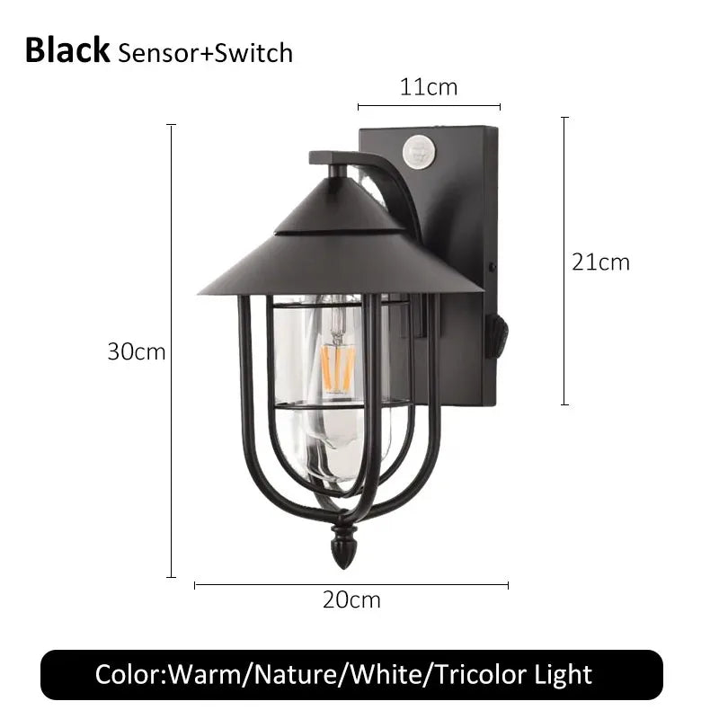 Iron Vintage Outdoor Wall Lamps E27 Base Waterproof Motion Sensor Wall Sconces Porch Yard Garden Rustic Decor Lighting