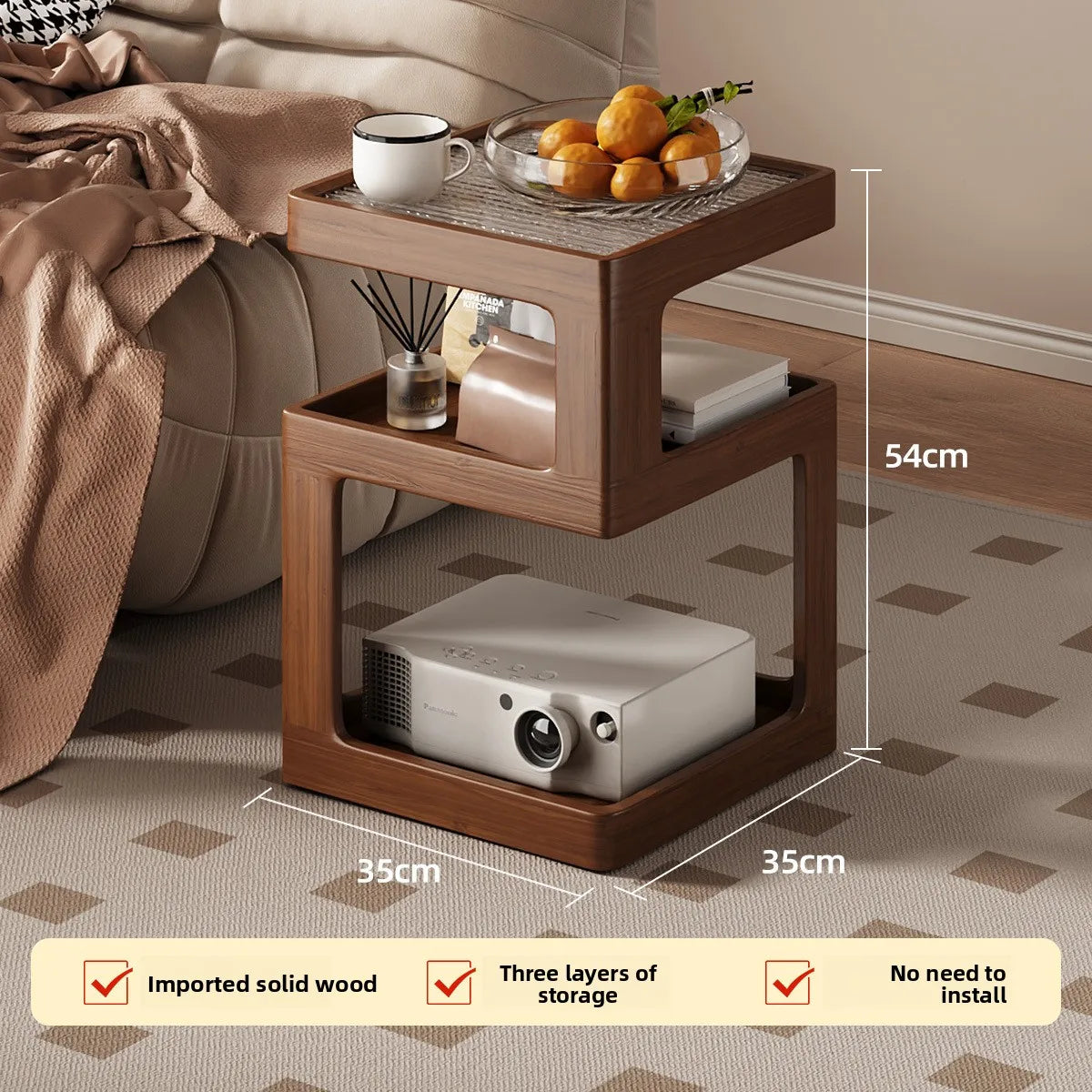 Mesita de noche de madera maciza, almacenamiento de mesita de noche para dormitorio, borde de sofá para el hogar