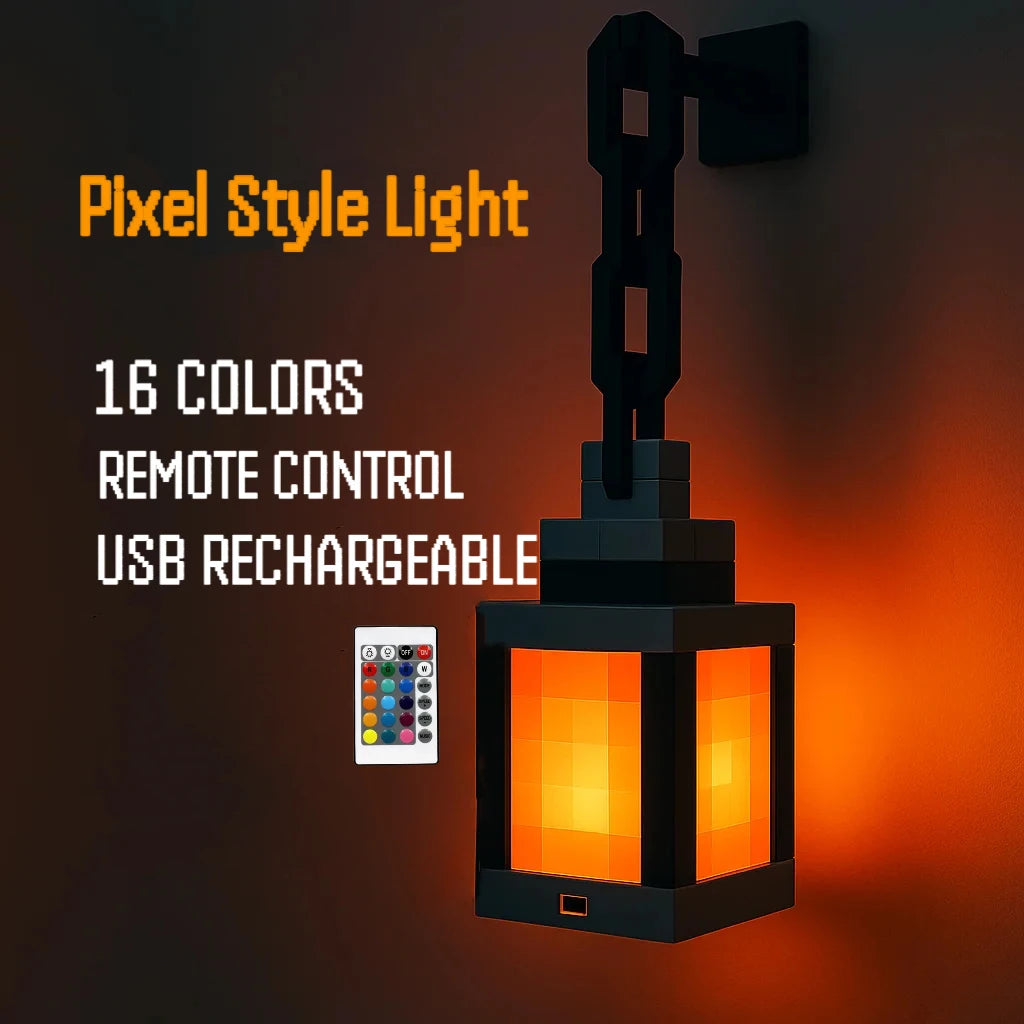 Portable Lantern Pixel Style Night Light Desktop Decoration 16-Color Lantern DIY Indoor Decoration Festival Atmosphere Lamp Gift